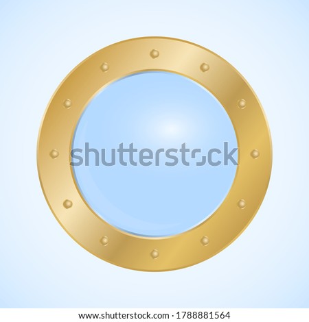 Round porthole, round golden porthole window isolated on light background. Vector, cartoon illustration. Vector.