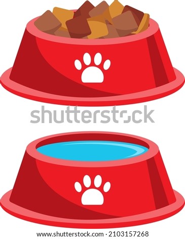 Dog bowl icon, dog food and water bowl isolated on white background. Vector, cartoon illustration.