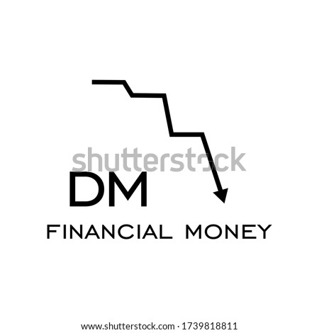 german deutsche mark money economy currency crisis illustration. Vector DM logo design symbol. deutsche money down arrow glyph icon. Financial crisis symbol, logo illustration. Vector graphics