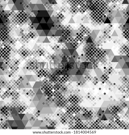 Seamless digital snow polar arctic pixel camo texture for army or hunting textile print. Vector digital military camouflage pattern. Snow white and gray color palette