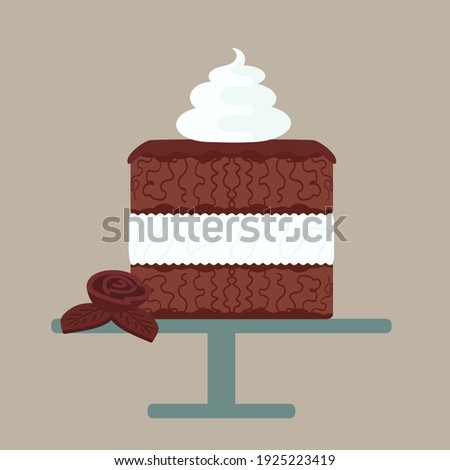 Chocolate sponge and cream pie - traditional Polish pastry. Hand drawn vector illustration. Flat colors.