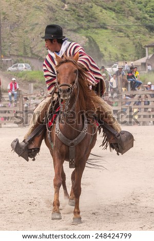 Banos de Aqua Santa, Tungurahua, Ecuador, November 2014, Old Latin cowboy riding a horse