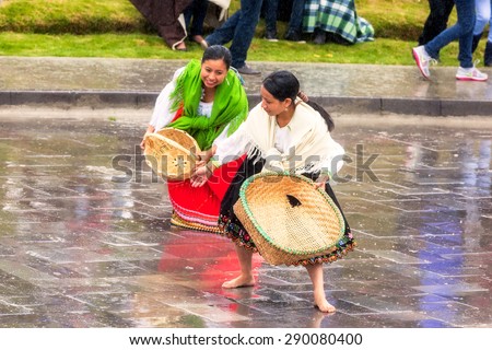 Ingapirca, Canar, Ecuador, June 20, 2015: Unidentified indigenous womans celebrating Inti Raymi, Inca Festival of the Sun in Ingapirca, Ecuador