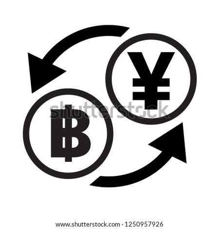 Currency exchange sign. Japan Yen and baht . Flat style black icon on white.