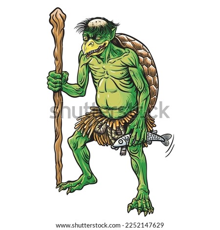 Kappa yokai ghost from japan that is in the water and is green.isolated on white background.vector illustration