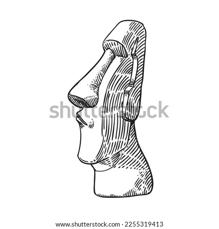 Moai stone statue sketch raster illustration , vector illustration