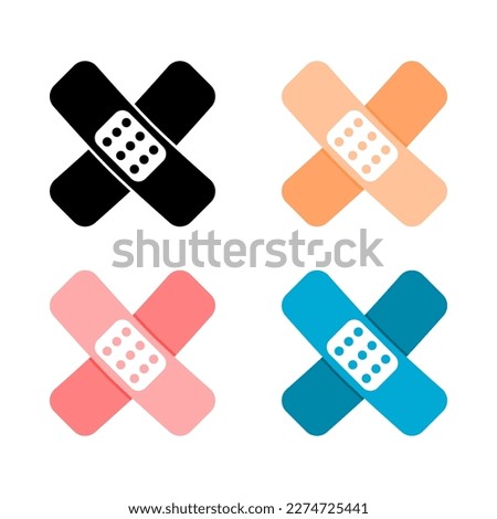 Set cross adhesive plaster bandage elastic medical tape drawing doodle icon flat vector design.