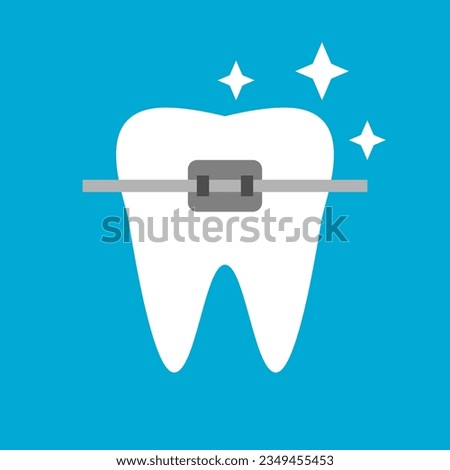 Braces tooth dental on blue background icon flat vector design