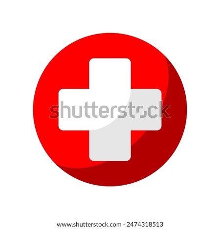 White cross medical on red circle icon flat vector design