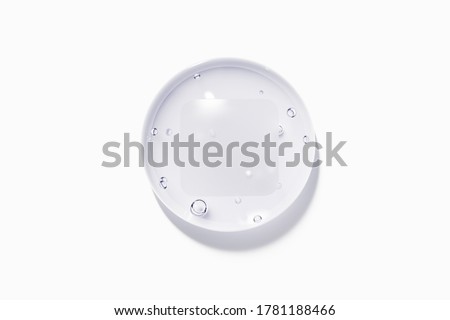 Clear water drop with label isolated on white background. 3D illustration