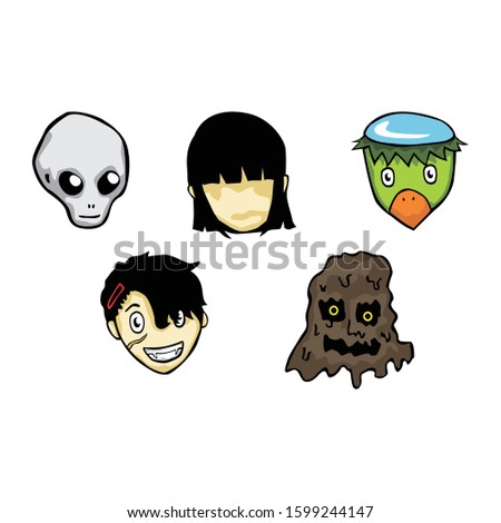 Set of Scary Monster illustration Design in Simple Color