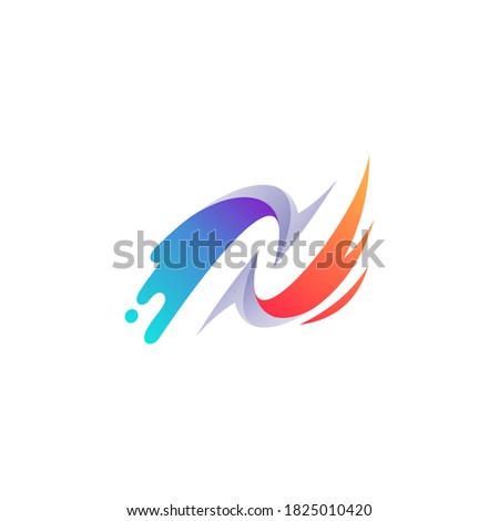 letter N with fire and water for refrigeration logo design Foto stock © 