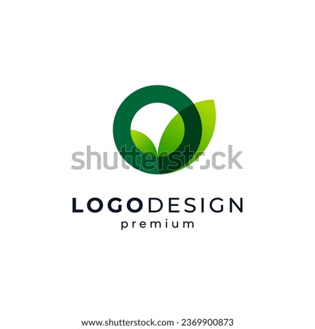 shiny and modern letter O with leaves for herbal or environment logo design	