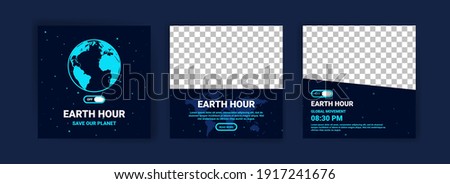Collection of social media posts for earth hour. Campaigning for climate change awareness by turning off lights and electronic equipment that are not in use for 1 hour. 商業照片 © 