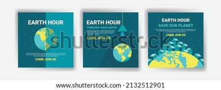 Earth Hour banner. Climate change awareness campaign by turning off lights and electronic equipment that are not used for 1 hour.