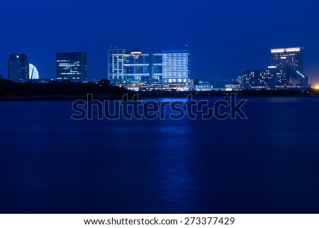 Tokyo waterfront (seaside night view)\
Odaiba  is a large artificial island in Tokyo Bay, Japan, across the Rainbow Bridge from central Tokyo.
