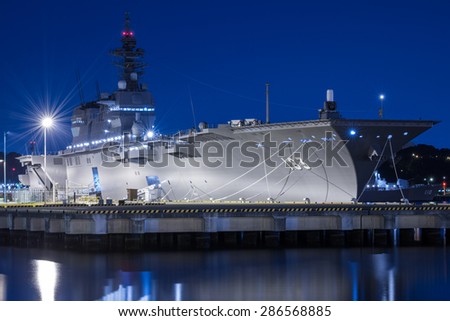 Tokyo Japan May 1 ,2015\
Japan naval ship DDH-183 Izumo at Yokosuka naval port.\
JS Izumo  is a helicopter carrier and the lead ship in the Izumo class.