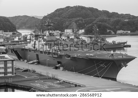 Tokyo Japan May 1 ,2015\
Japan naval ship DDH-183 at Yokosuka naval port.\
JS Izumo  is a helicopter carrier and the lead ship in the Izumo class.