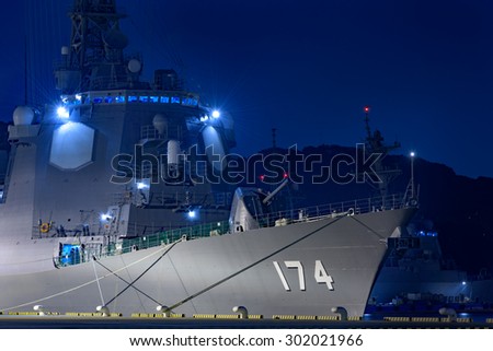 Tokyo Japan, 31 Jun 2015 Night of Yokosuka Naval port.(Japan Naval Ship DD-174)
