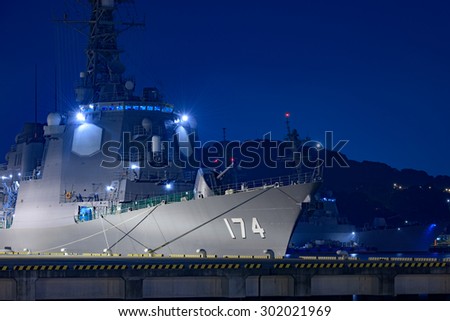 Tokyo Japan, 31 Jun 2015 Night of Yokosuka Naval port.(Japan Naval Ship DD-174)