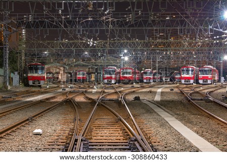 August 2015 (Tokyo Japan) Rail Yard of Keihin Electric Express Railway Co., Ltd (Night Scene)