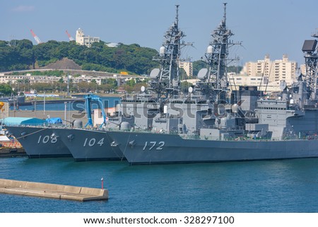 Tokyo Japan, 9 Oct 2015\
Japan Naval Ship at Yokosuka Naval Port.