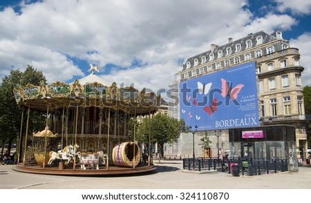 BORDEAUX, FRANCE - SEPTEMBER 6, 2015: Vintage carousel in AllÃ?Â©es de Tourny, Bordeaux, Aquitaine, France, September 2015.