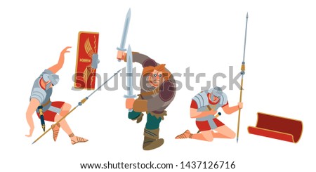 Roman Parthian wars. Ancient historical battle. Vector illustration on white isolated background.