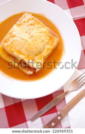 Typical Portugal food in Porto area: Francesinha
