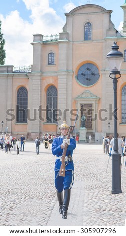 Stockholm, Sweden - August 18, 2014 - Royal Guard at the Royal Palace(in Old Town 