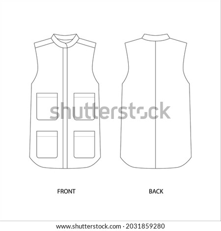 Vest with patch pockets. Oversized vest with pockets. Waistcoat vector. Vest design template vector.