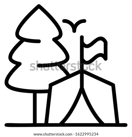 Fabricated Tent and Pin Tree Design, Basecamp Expedition Vector Icon Design