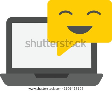 Employee office communication software concept, hrm symbol on white background, Lan Chat with Laptop Vector color Icon Design, Laptop with Smile Emoji Stock illustartion