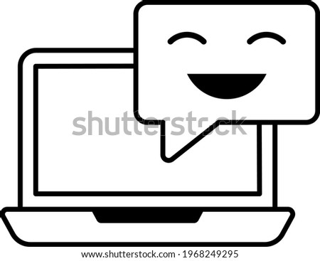 Employee office communication software concept, hrm symbol on white background, Lan Chat with Laptop Vector Icon Design, Laptop with Smile Emoji Stock illustration
