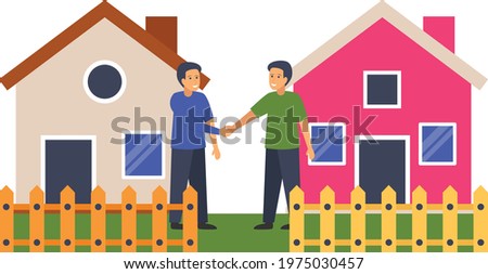 Peace or Conflict resolution Concept, Neighbours Shaking Hand Vector Color Icon Design, neighbourhood conflicts Stock illustration, bad neighbors Symbol