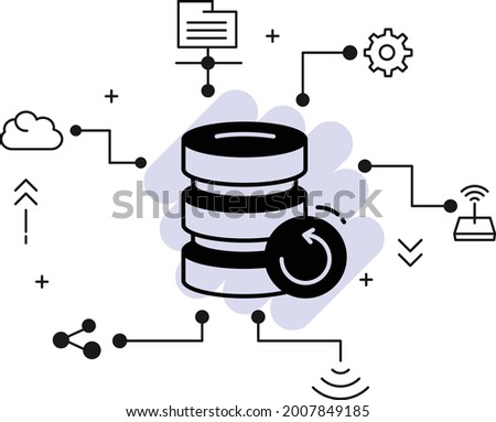 Database Server Recovery and Reboot Concept, Data backup Machine vector Glyph icon design, Cloud computing and Web hosting services Symbol, Restart machine stock illustration