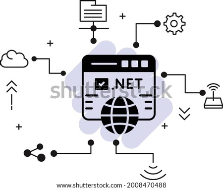Registeration of network domain name concept, dot net domain url vector glyph Icon design, Cloud computing and Web hosting services Symbol, Tld .net register stock illustration