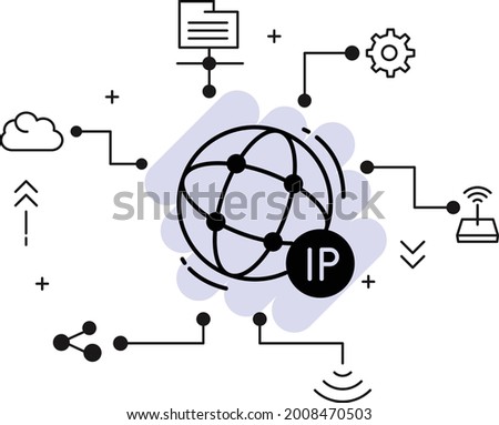 Internet Protocol address Concept, Sticky dynamic IP Vector Glyph Icon Design, Cloud computing and Web hosting services Symbol, IPv4 and IPv6 stock illustration