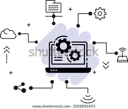 Laptop customization and configuration concept, Host Management Vector Glyph Icon Design, Cloud computing and Web hosting services Symbol, Computer PC Hardward Stock illustration