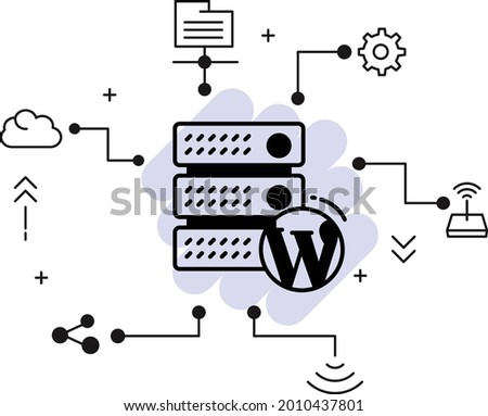 CMS Hosting Concept, WordPress Blog Optimized Server Vector Icon Design, Cloud computing and Web hosting services Symbol, Content Management Server stock illustration 