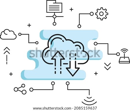 Remote Data Transmission Concept, Cloud Data Sync Sign Storage Transfer Service Vector Icon Design, Burst computing and Web services Symbol, data Dashlet Stock illustration