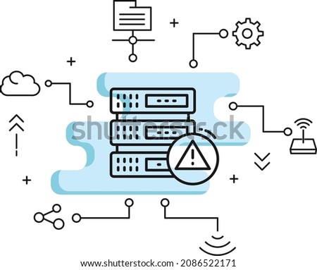 DHCP server announce an alert Concept, Network outage Stock illustration, Database Machine Outage vector Icon Design, Cloud computing and Web hosting services Symbol,