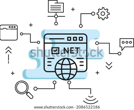 Tld .net register stock illustration, Registeration of network domain name concept, dot net domain url vector outline Icon design, Cloud computing and Global Web hosting services Symbol, 