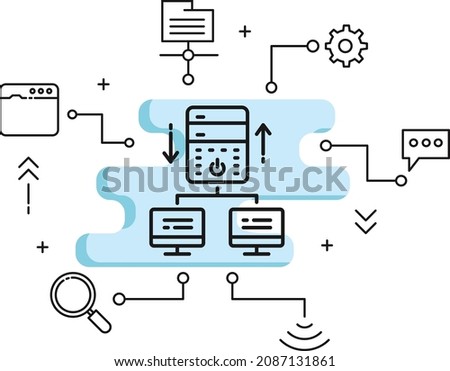 Pre-built virtual machines concept, RDP or Virtual Computer Stock illustration, Desktop Sharing Vector Icon Design, Cloud computing and Internet hosting services Symbol, Screen Sharing Sign