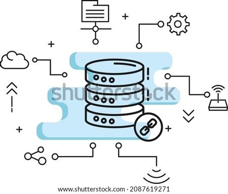 Linked or chain servers Concept,Database Engine Vector Icon Design, Cloud computing and Web hosting services Symbol, DB Machine Sign