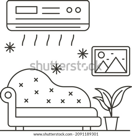 Air Conditioner with Wall Frame Vector Icon Design, Hotel and Motel Services Symbol, Vacations Rental Sign, Restaurant Supplies Stock Illustration, Climate Control Rooms Concept,