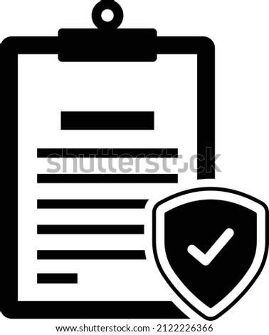 Claim settlement vector icon Design, Financial loss Protection Symbol, Risk management Sign, Clip Board with Shield Stock illustration, Insurance policy file folder form concept