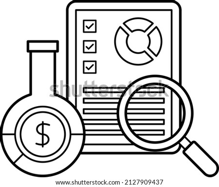 magnifying glass with flask Vector Icon Design, Money Management Symbol, Leverage or debt Sign, Capital markets and investments stock illustration, Liquidity analysis Report Concept, 