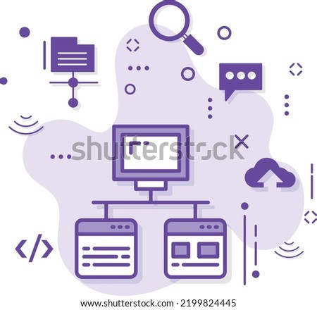 Virtual Machine Terminal Concept, Deep Link SEO Digital Marketing Vector Icon Design, Cloud computing and Internet hosting services Symbol, Website Indexing Sign, Internal Links stock illustration