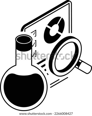 Magnifying glass with flask Vector isometric outline Icon Design, Business Finance Symbol, Treasury and Capital Budget Sign, Financial Planning and Control Liquidity analysis Report Concept